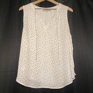 Ann Taylor Loft Sleeveless Top Womens L Ivory Black Tie Neck Mixed Material EUC